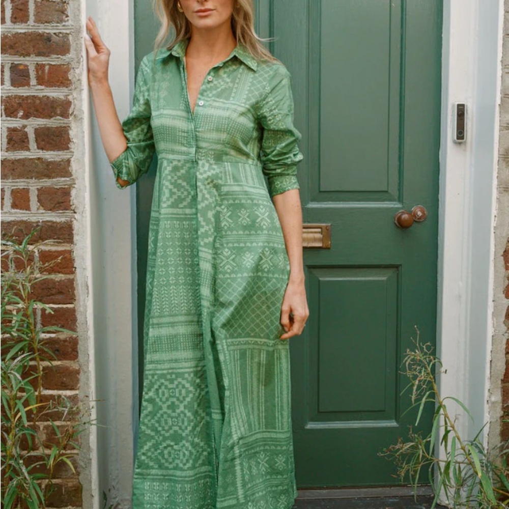 THE Julia Amory SHIRT DRESS - SAGE TANGIER PATCHWORK